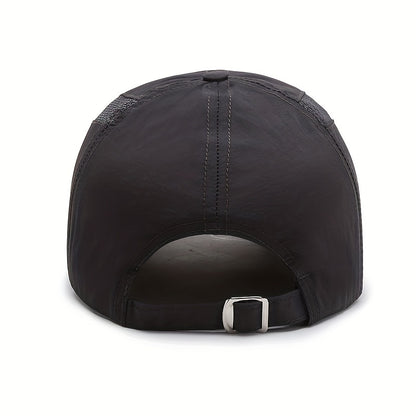 Spring/Summer Breathable Mesh Snapback Baseball Cap - Men's Sporty Dad Fishing Hat with Adjustable Strap and Classic Black Color - Perfect for Outdoor Activities