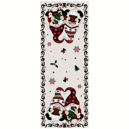 Vibrant Christmas Gnome Table Runner - Durable PVC & Polyester Material, Easy-to-Clean, Washable, and Reusable Festive Centerpiece for Kitchen Dinner, Holiday, Birthday, Wedding Party Decoration with Colorful Xmas Tree & Snowflake Design, Adding a Touch o