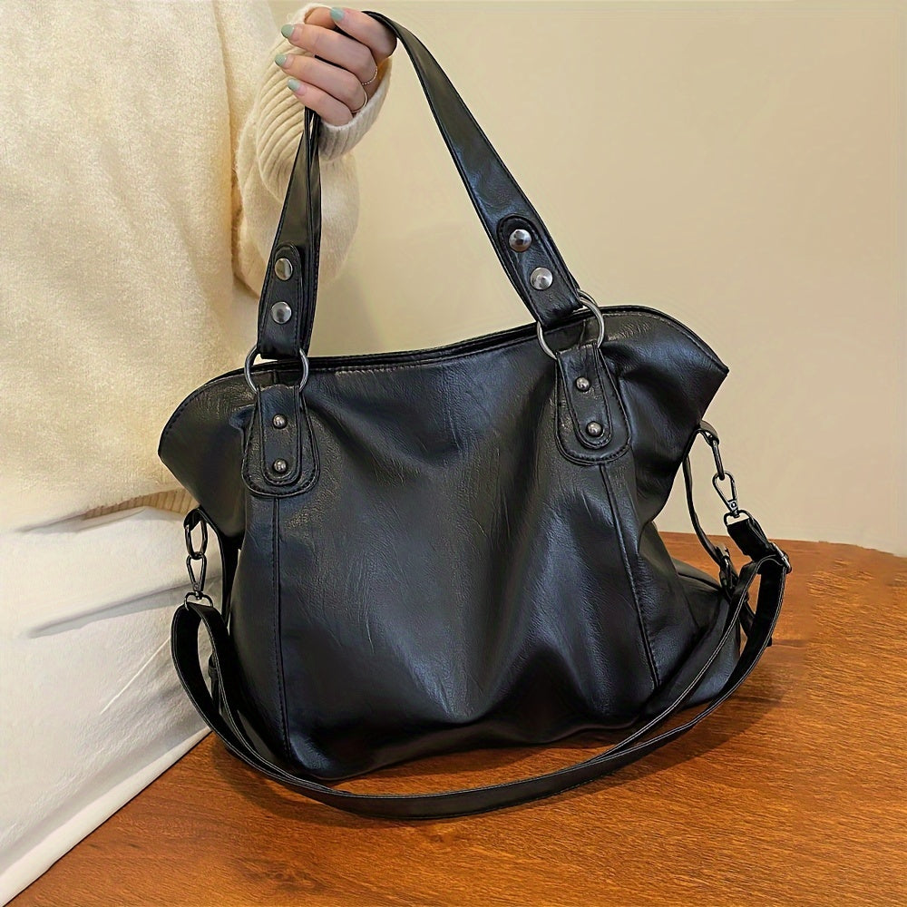 [Fast Arrival] Luxurious Soft Tote Bag - Large Capacity Women's Shopper Bag for Travel and Daily Use - High-Quality Black Zipper Fashion Bag with Portable Design and Solid Color