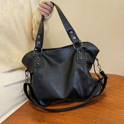 [Fast Arrival] Luxurious Soft Tote Bag - Large Capacity Women's Shopper Bag for Travel and Daily Use - High-Quality Black Zipper Fashion Bag with Portable Design and Solid Color