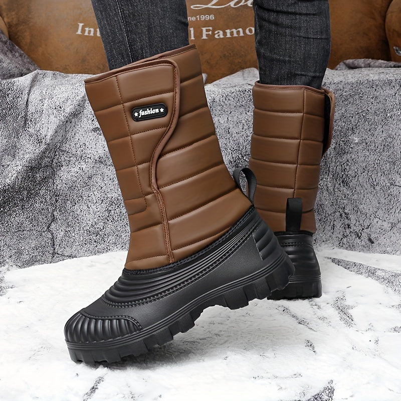 Men's Winter Snow Boots - High Shank, Insulated PU, Rubber Sole, Suitable for All Men