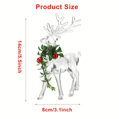2pcs Vibrant Acrylic Reindeer Ornaments - Clear Deer Figurines with Red Bells, Sparkling Tabletop Decorations for Holiday Table Centerpiece, Christmas Decor, Festive Home Decorations, Indoor Decor