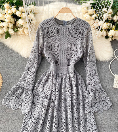 VAKKV A Line Lace Long Sleeve Dress Fashion Dress P334