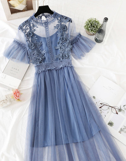 VAKKV Cute A Line Tulle Lace Applique Dress Summer Dress P337