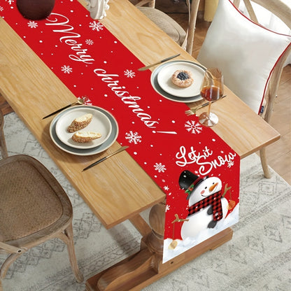 Snowman Christmas Table Runner - Festive Polyester Table Flag, Seasonal Xmas Table Decor, No Electricity Required, Featherless, Holiday Dining Tablecloth, Christmas & New Year Home Décor, 1pc