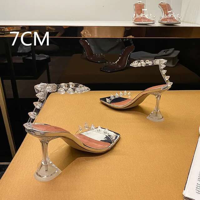 Star Style Rivet Transparent PVC Cup Heeled Women Fashion Stiletto High Heels Summmer Shoes Female Sandals Kq8