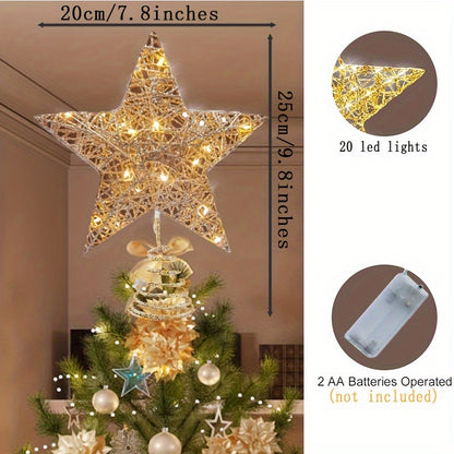 1pc Glittering Star Christmas Tree Topper - LED Lighted, Sparkling Decorative Accent for Xmas Tree, Holiday Party Indoor Decoration, Festive Season Ornament