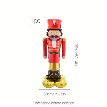Christmas Nutcracker Balloon 3D Stand-Up Giant Decoration - Festive Aluminium Film Inflatable Balloon for Holiday Decor, Christmas Party Accessories, 14+ Age Group, 1 Pc Pack