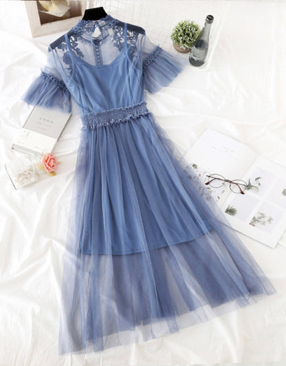 VAKKV Cute A Line Tulle Lace Applique Dress Summer Dress P337