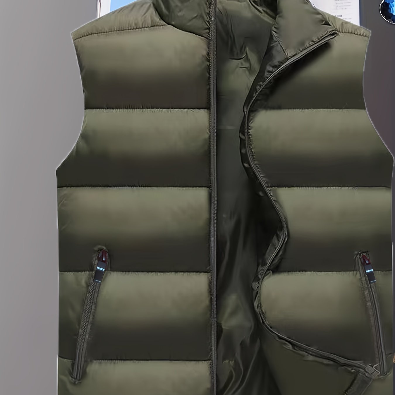 Men's Trendy Solid Puffer Vest, Casual Stand Collar Zip Up Down Vest For Outdoor Fall Winter