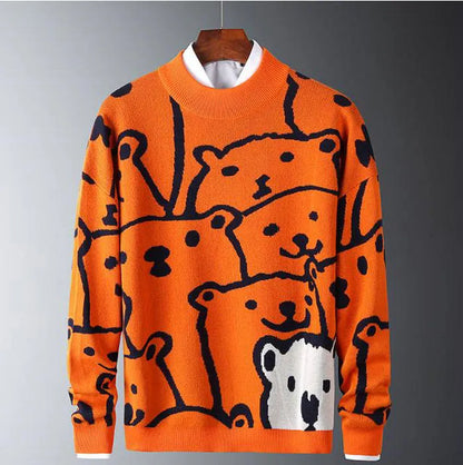 Men's Slim Sweaters Autumn Winter Anime Sweater Men Cute Cartoon Pullovers  Casual Turtleneck Knitted Sweaters Mens Clothing