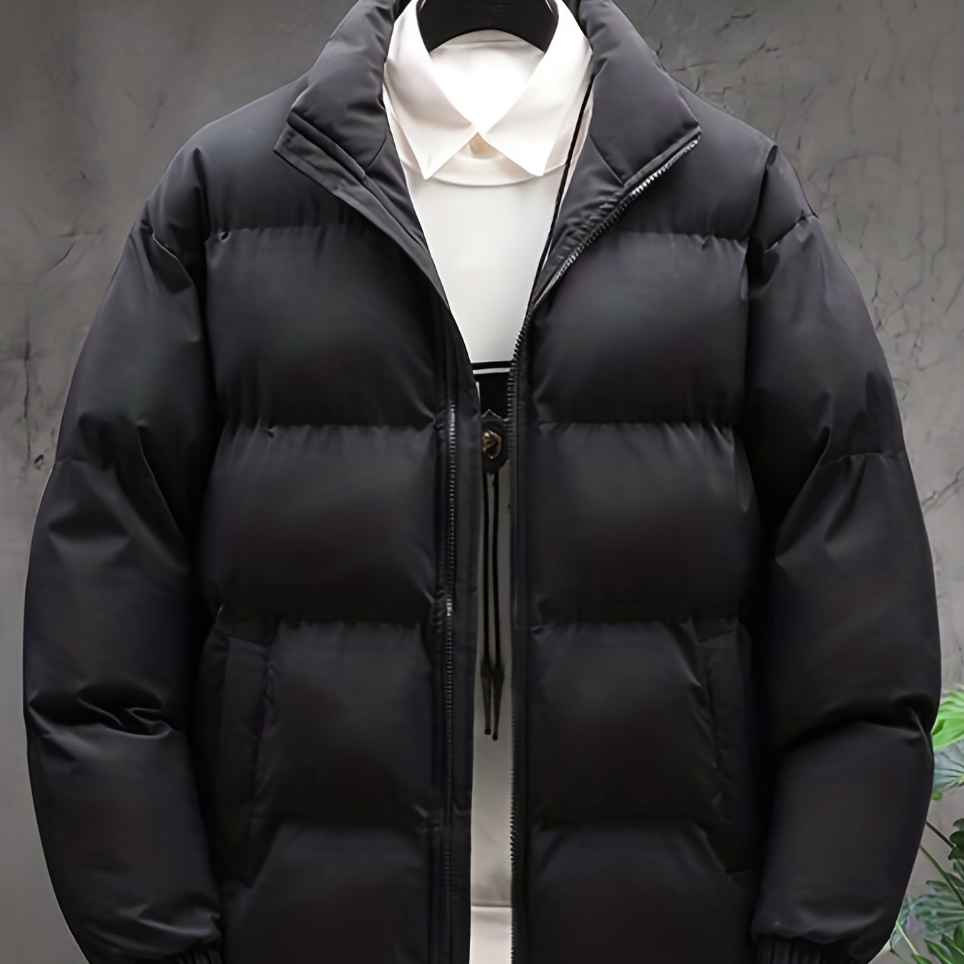 Plus Size Mens Puffer Jacket - Vibrant Solid Color, Classic Band Collar, Warm and Comfortable Design for Fall and Winter Seasons - Mens Clothing Essential