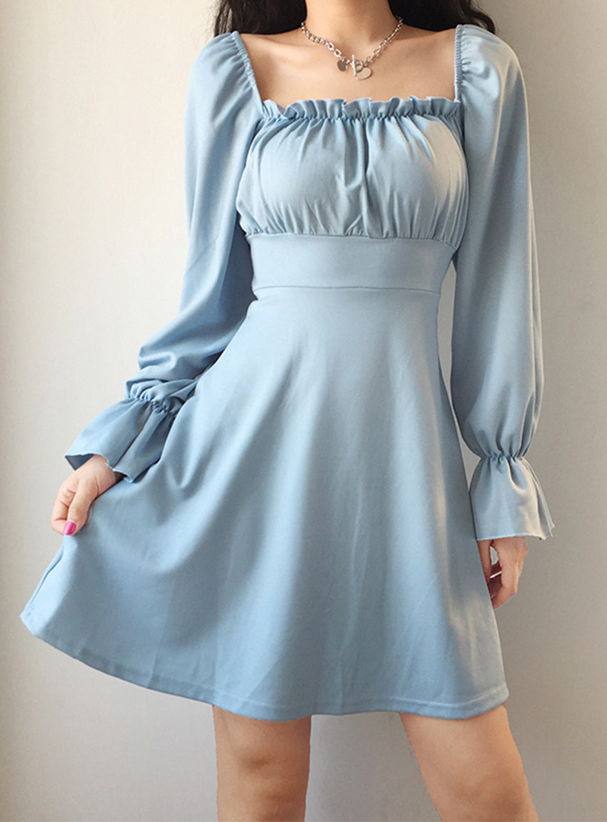 VAKKV A Line Long Sleeve Little Dress Black Dress P342
