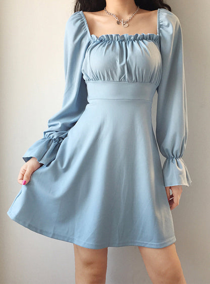 VAKKV A Line Long Sleeve Little Dress Black Dress P342