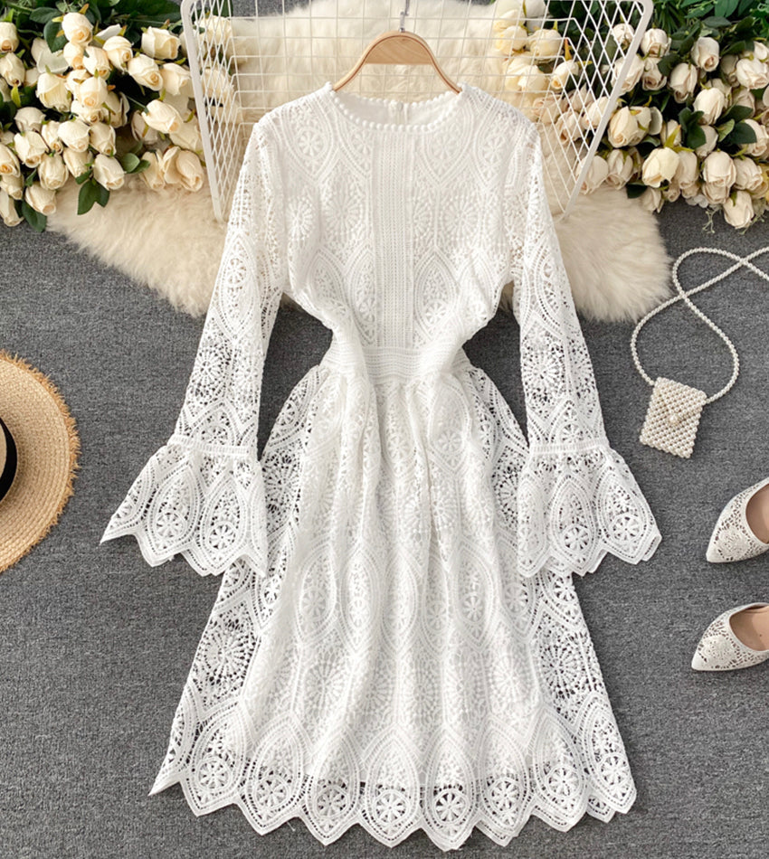 VAKKV A Line Lace Long Sleeve Dress Fashion Dress P334