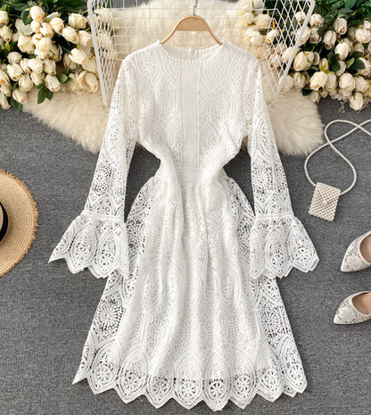 VAKKV A Line Lace Long Sleeve Dress Fashion Dress P334