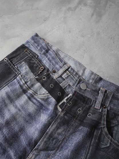 SS24 Straight Casual Button Print, Straight Spray Wash, Loose Men's And Women's AC Style Trendy Jeans, High Street Trend
