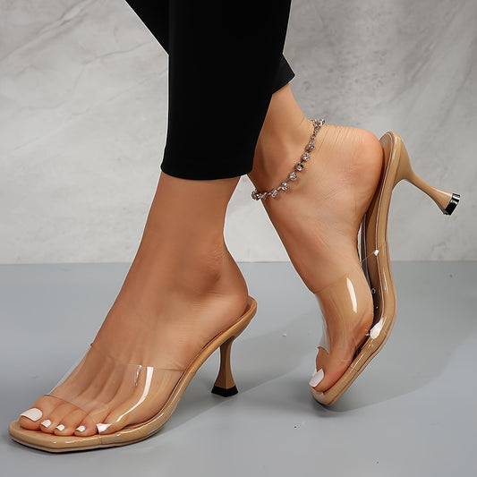 Fashionable Womens Stiletto Sandals - Solid Color Slip-On Comfort with Sleek Transparency - Durable PVC for Summers Everyday Chic