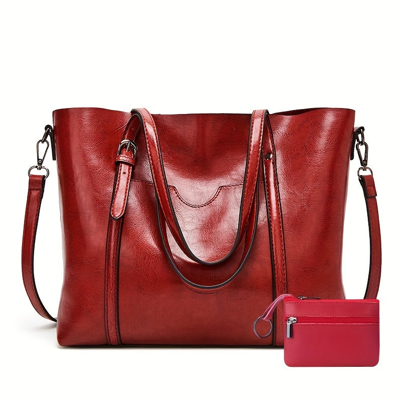 Luxurious Large Capacity Vintage Tote Bag - Women's Fashion Handbag with Soft PU Leather, Removable Strap, Multiple Pockets, and Stylish Design - Perfect for Daily Use and Travel