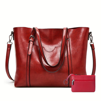 Luxurious Large Capacity Vintage Tote Bag - Women's Fashion Handbag with Soft PU Leather, Removable Strap, Multiple Pockets, and Stylish Design - Perfect for Daily Use and Travel