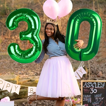 1pc, 32-inch Foil Green Number 0-9 Balloon for Birthday, Anniversary, Graduation, Home Room Decor, Atmosphere Background Layout, Party Decor Supplies