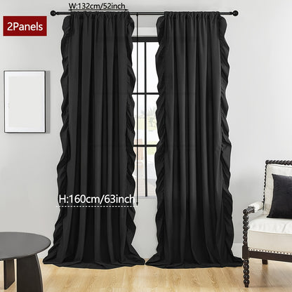 2-Panel French Romantic Ruffled Semi-Blackout Curtains - Elegant White Bay Window Balcony Decor for Living Room and Bedroom - Country Chic Home Decor with Soft Ruffles and Easy Hang Design