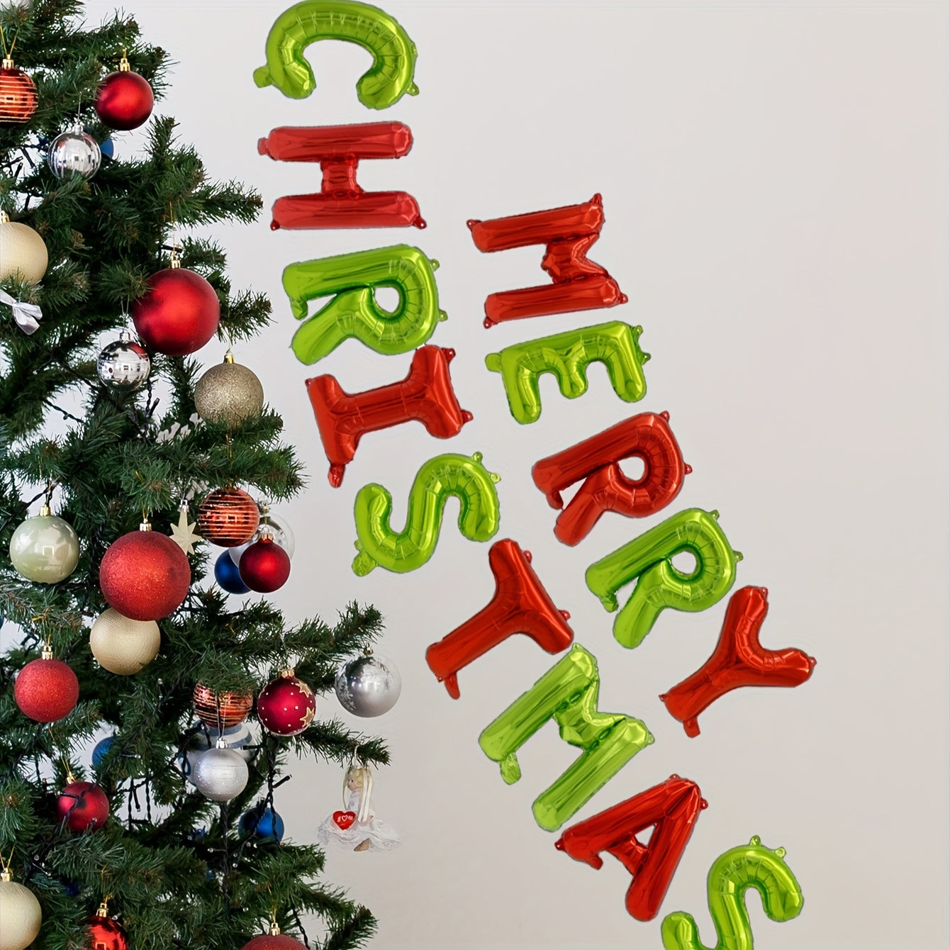 14pcs/set, 15.7in Alphabet Balloon Christmas Alphabet Banner Set, Merry Christmas Foil Balloon Merry Christmas Party Decoration Xmas Decor Indoor Balloon