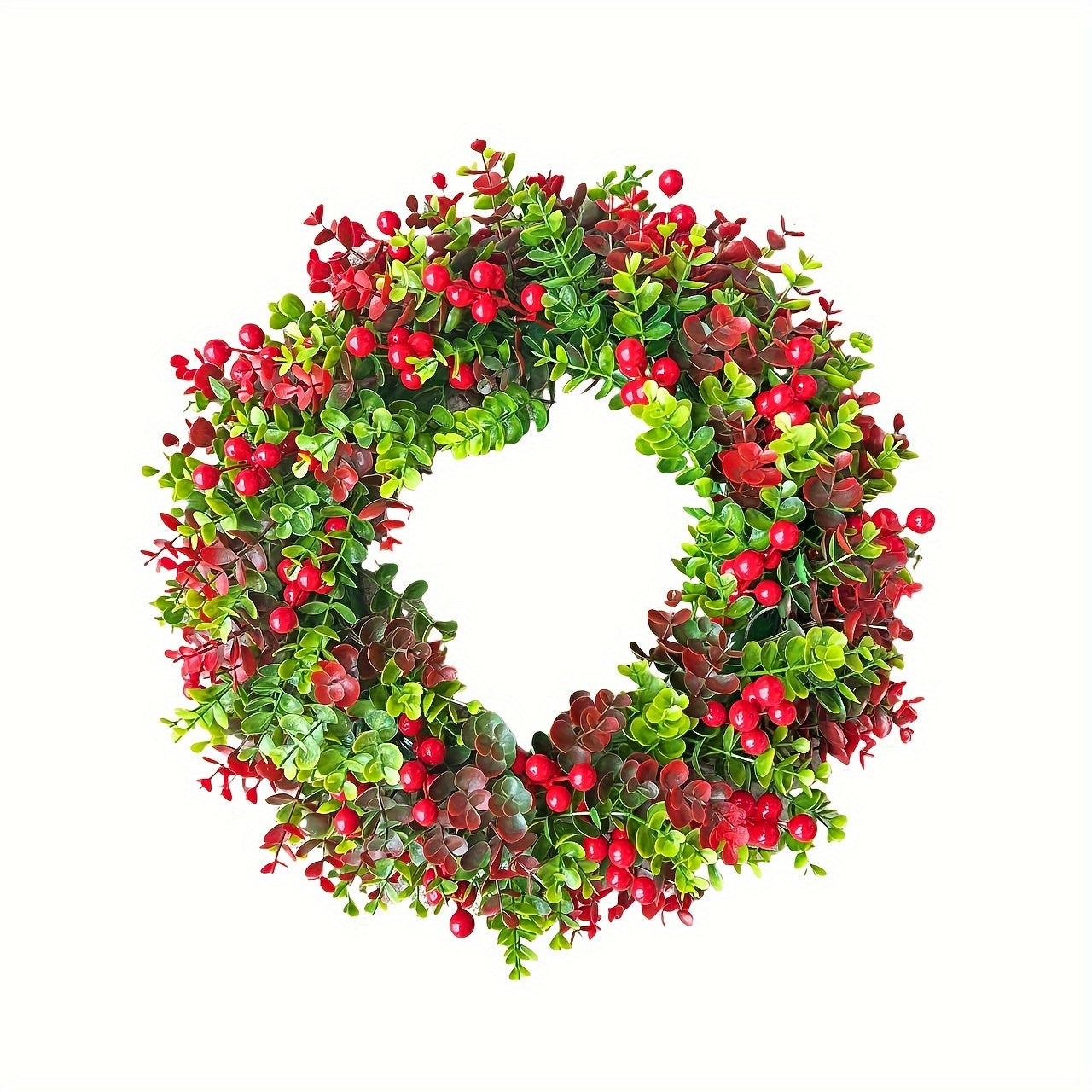 Charming 17.72" Christmas Wreath with Red Eucalyptus Berries - Perfect for Front Door, Fireplace & Window Decor | Indoor/Outdoor Holiday Centerpiece