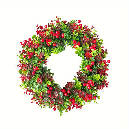 Charming 17.72" Christmas Wreath with Red Eucalyptus Berries - Perfect for Front Door, Fireplace & Window Decor | Indoor/Outdoor Holiday Centerpiece