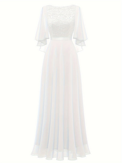 VAKKV Timeless Solid Lace Aline Bridesmaid Dress - Chic Crew Neckline, Flattering Wedding Party Gown - Premium Womens Fashion