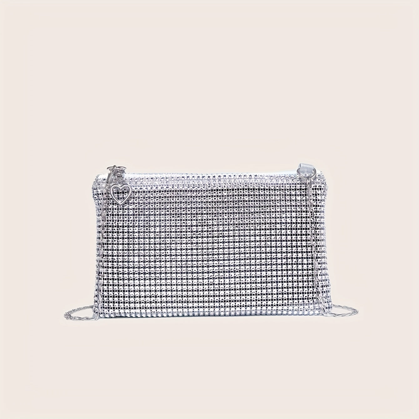 Dazzling Rhinestone Shoulder Square Bag - Shimmering Glamour, Classic Zipper & Chain Detail - Ideal for Carnaval Parties & Music Festivals, Womens Evening Bag