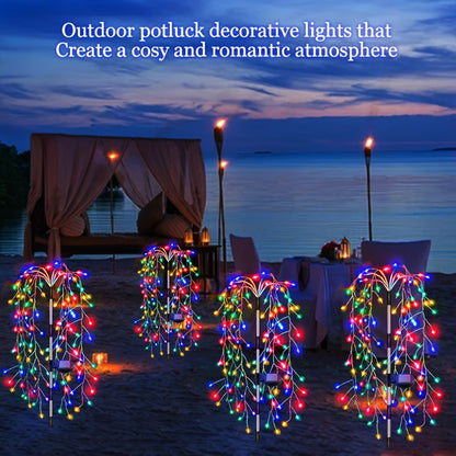 1pc Solar-Powered Firecracker Fireworks Lights - 120/200 LEDs, 8 Vibrant Modes, Durable, Energy-Efficient, Perfect for Patio, Garden, Pathway, Party, Camping, Picnic, Christmas, Ramadan, Halloween Decorations