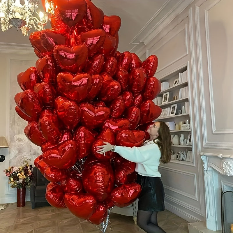 15pcs Heart-shaped Foil Balloons for Valentine's Day, Birthday, Wedding, Anniversary, Proposal Engagement Decor and Party Atmosphere Arrangement