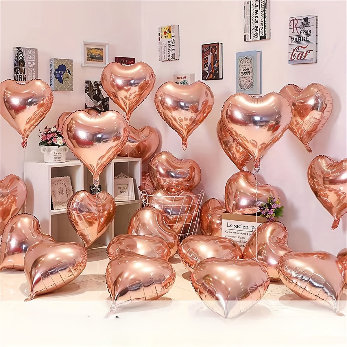 15pcs Heart-shaped Foil Balloons for Valentine's Day, Birthday, Wedding, Anniversary, Proposal Engagement Decor and Party Atmosphere Arrangement