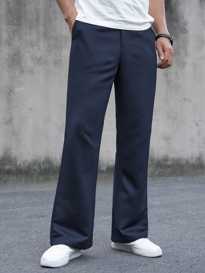Stylish Vintage Fit Flare Dress Pants for Men - Loose Fit, Solid Color, Casual Bottoms for All Seasons Formal Wear, Comfortable and Versatile