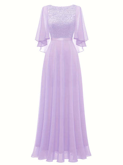 VAKKV Timeless Solid Lace Aline Bridesmaid Dress - Chic Crew Neckline, Flattering Wedding Party Gown - Premium Womens Fashion