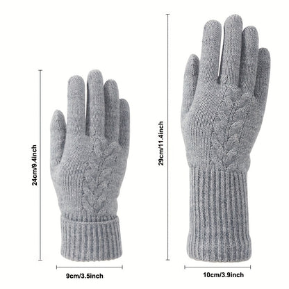 Touch Screen Winter Gloves for Women - Full Finger Knitted Acrylic Thermal Gloves with Thick Fleece Lining, Elastic Cuff, Warm and Decorative for Outdoor Activities