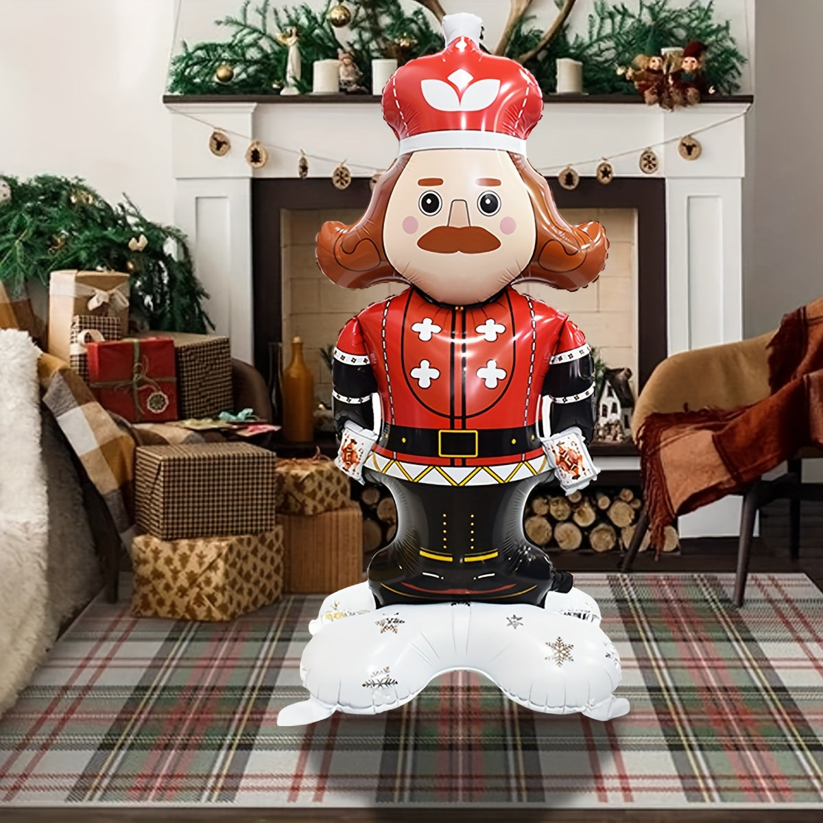 Christmas Nutcracker Balloon 3D Stand-Up Giant Decoration - Festive Aluminium Film Inflatable Balloon for Holiday Decor, Christmas Party Accessories, 14+ Age Group, 1 Pc Pack