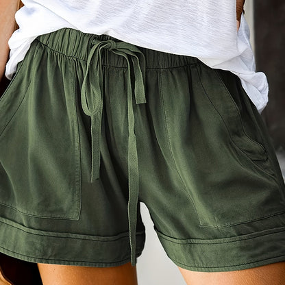 VAKKV Drawstring Elastic Waist Shorts, Casual Comfortable Shorts With Pockets For Summer, Women's Clothing