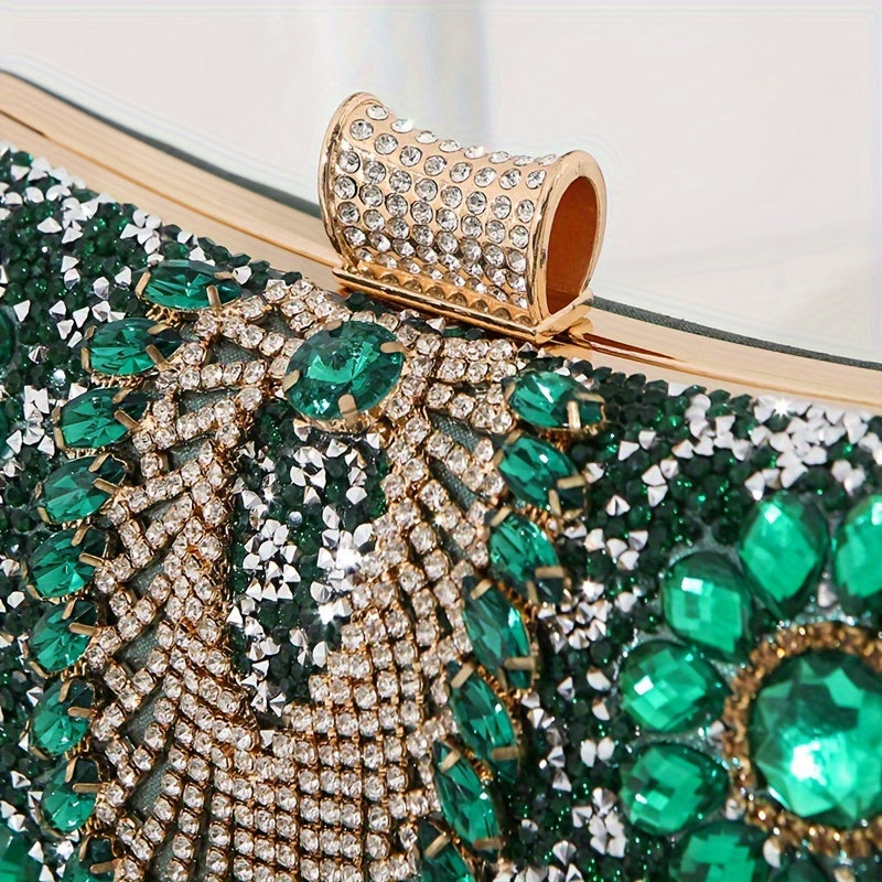 Glittering Vintage Rhinestone Evening Clutch - Elegant Ladies Cocktail Purse for Parties & Proms - Durable PU Material with Optional, Adjustable Chain Strap