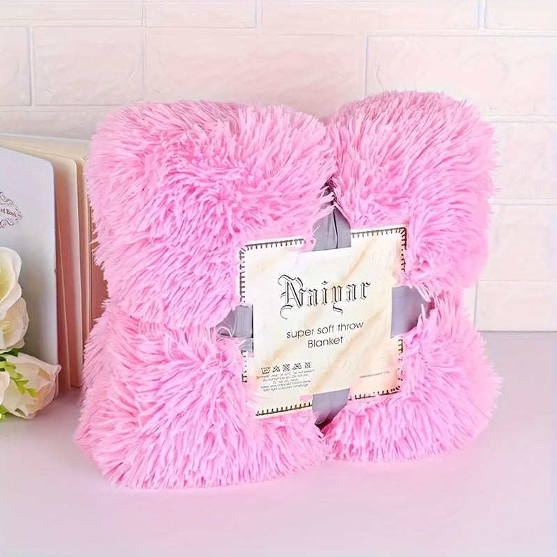 Luxurious Pink Faux Fur Throw Blanket - Nordic Style Plush Coral Velvet, Cozy Winter Warmth For Single Sofa Cover & Office Naps