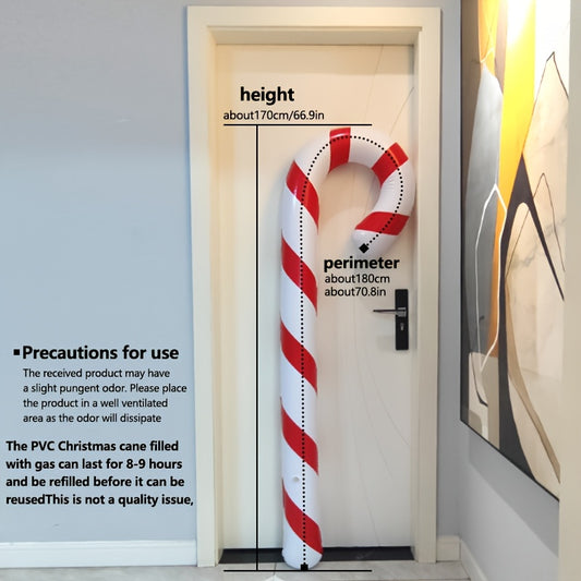 Giant Inflatable Christmas Candy Cane Balloon - 70.9" Tall, Reusable PVC Holiday Decor for Home & Party Atmosphere, Perfect for Christmas Celebrations, Carnival Themed Events, No Power Needed