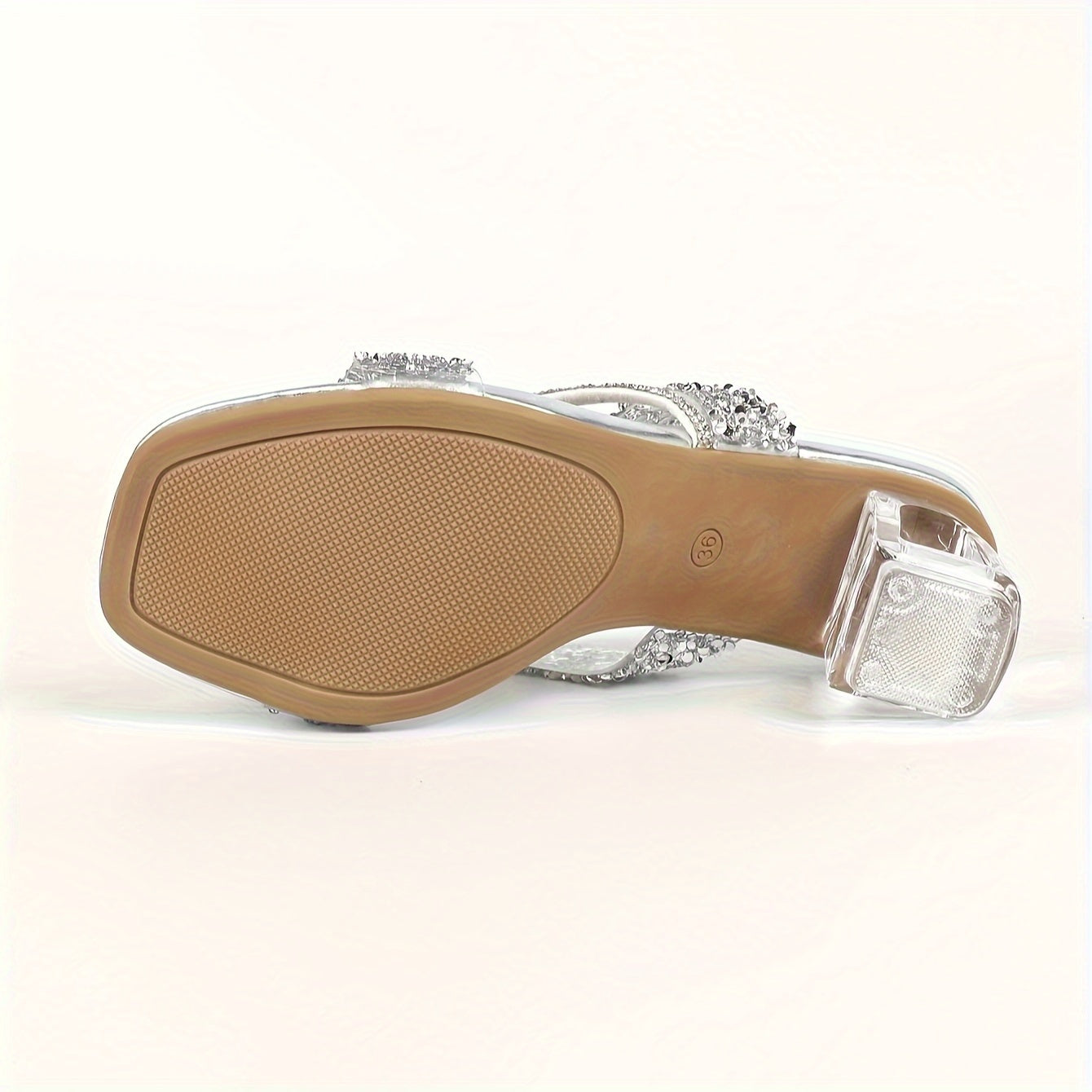 Shimmering Summer Glam - Square Toe Rhinestone Sandals - PVC Transparent Clip Toe Muller Shoes for Fashion-Forward Women