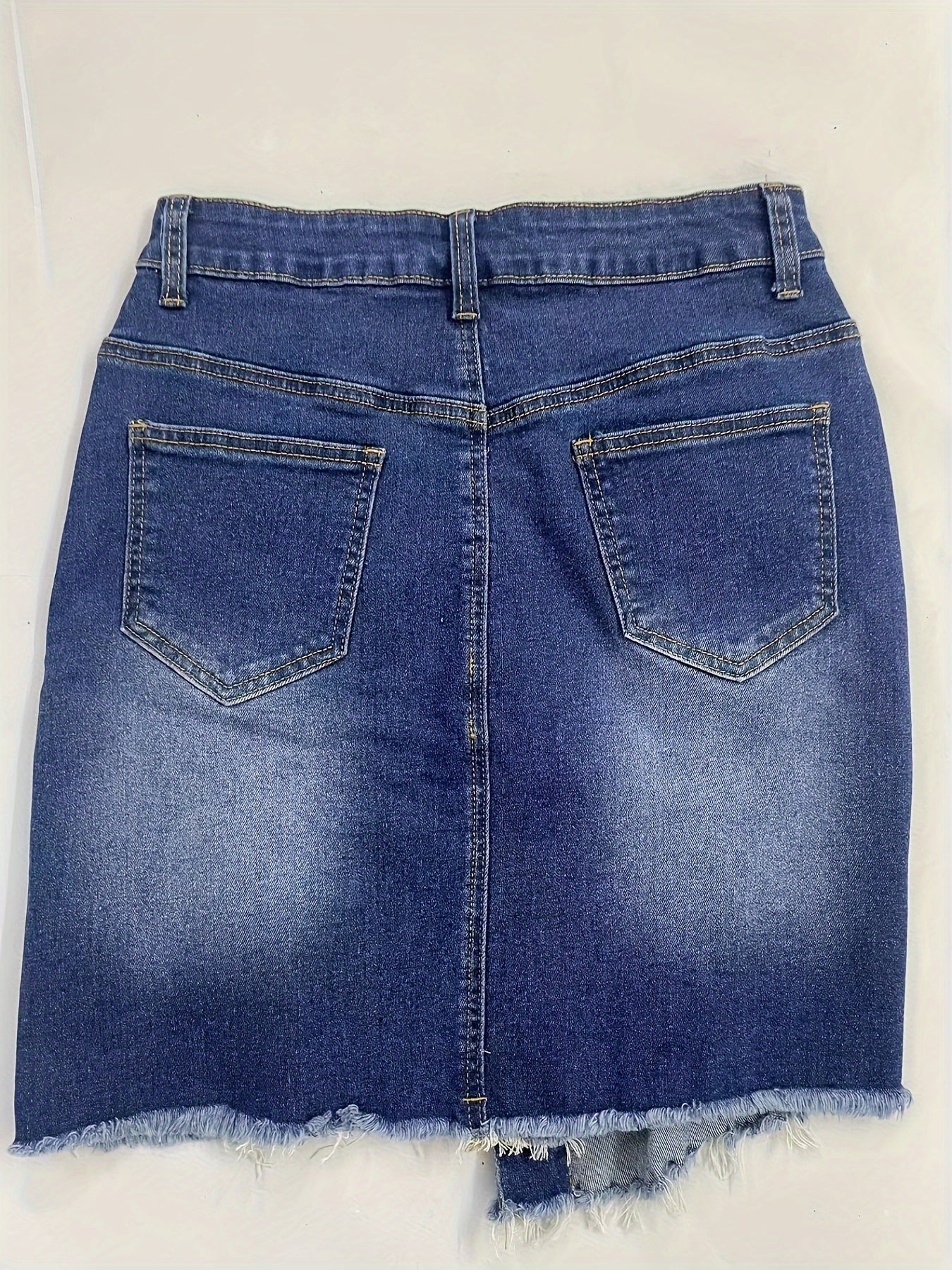 Chic Street-Style Denim Skirt: Distressed, Mid Waist, Bodycon Fit, Perfect for Spring to Fall, Easy Care