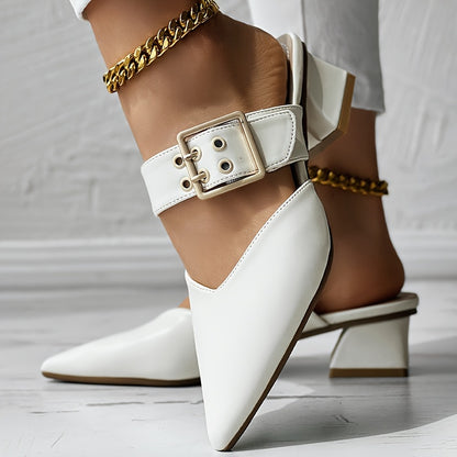 Chic Womens Mary Jane Shoes - Fashionable Solid Color, Slip-On Buckle, Pointed Toe, Block Heel, Elegant & Comfortable Design