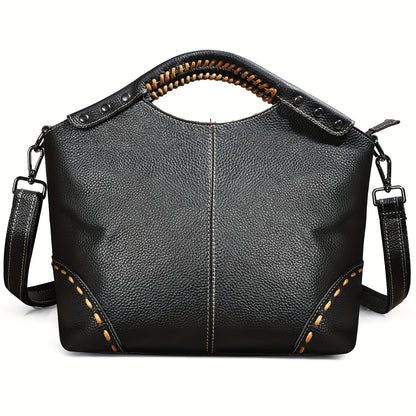 Vintage-Inspired Crazy Horse Leather Satchel Tote Bag for Women - Durable, Stitched, and Spacious with Removable Strap, Adjustable Shoulder Strap, and Polyester Lined Zippered Interior - Perfect for Work, School, or Daily Use