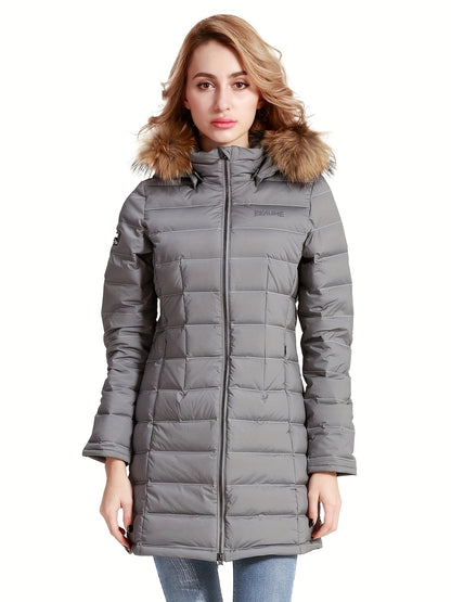 Ladies Long Down Hooded Jacket, Thickened Winter Packable Puffer Jacket, Windproof Warm Outwear Coat, Women's Clothing