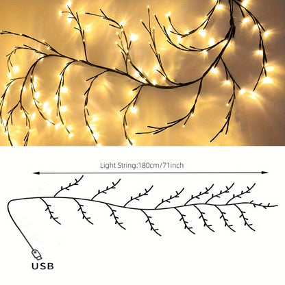 1.8m/5.9Ft Artificial Plants Tree Branches Vines For Room Decor, 96 LEDs Enchanted Willow Vine Lights For Christmas Decorations Indoor Home Decor Halloween Gift