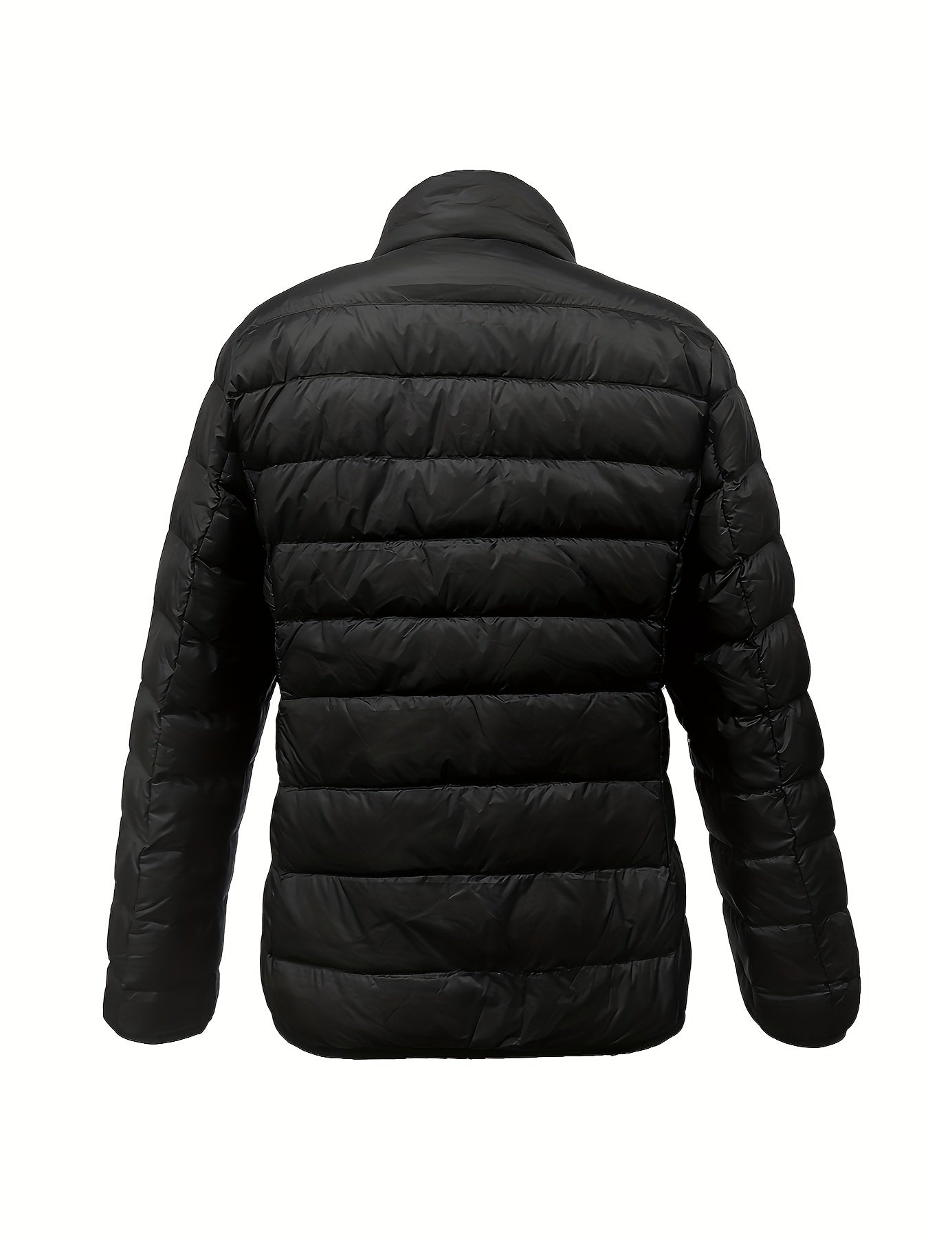 Zipper Stand Collar Slant Pockets Puffer Jacket, Casual Long Sleeve Jacket For Winter, Women's Clothing