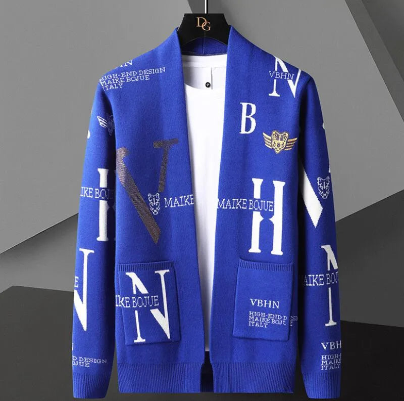 Men's Sweaters  Luxury Rhinestone Cardigan Sweater Men Clothing Hombre Botone Outwear Sweater Hot Drill Letter Printed Jacket